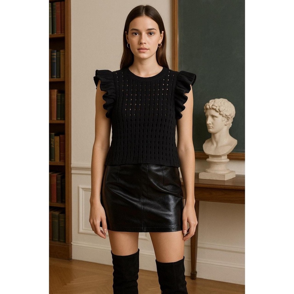 DKNY | Open Stitch Crewneck Short-Sleeve Top